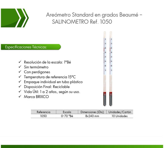 Areometro Estandar 0-70 Be