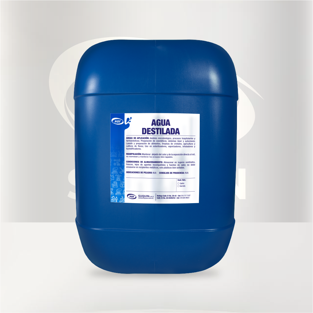 Agua Destilada de alta pureza para laboratorios, industria cosmética, farmacéutica, baterías y procesos industriales.