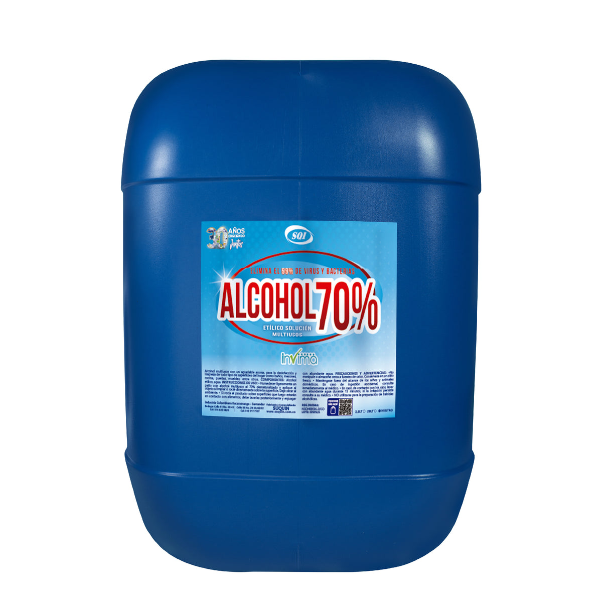 El alcohol etílico al 70% es una solución, reconocida por su alta eficacia en la desinfección de superficies, utensilios y piel. Su concentración permite una penetración óptima en las membranas celulares de bacterias, virus y hongos, garantizando una acción desinfectante rápida y efectiva.