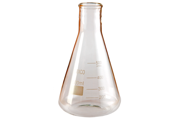 **Erlenmeyer graduado de laboratorio para mezclar, contener, calentar y medir aproximadamente líquidos y soluciones.**