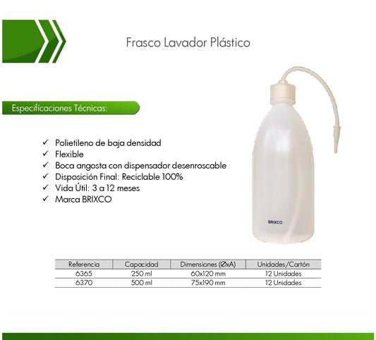 Producto de laboratorio, frasco lavador, dispensador desenroscable, polietileno