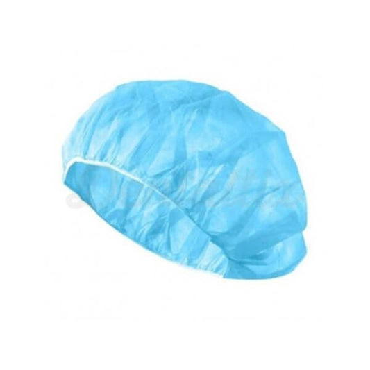 Gorro desechable tipo oruga azul para laboratorio, industria alimentaria, salud y ambientes de trabajo con control de higiene.