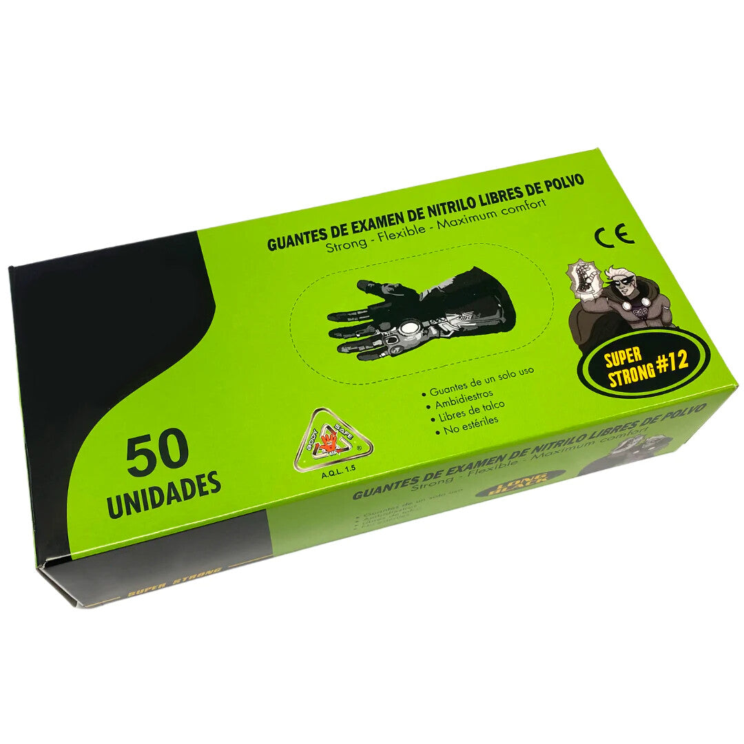 Guante de nitrilo negro calibre 12 reutilizable para protección química, limpieza, laboratorio e industria.