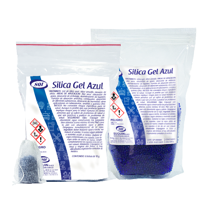 Sílica Gel desecante para absorber humedad y proteger productos durante el almacenamiento y transporte.