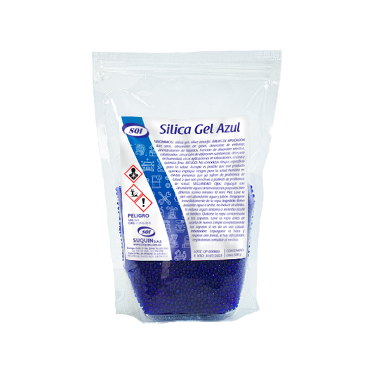Sílica Gel desecante para absorber humedad y proteger productos durante el almacenamiento y transporte.