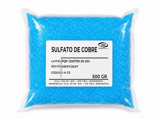 Sulfato de Cobre Pentahidratado de alta calidad, materia prima química para aplicaciones industriales, laboratorio y tratamiento de aguas.