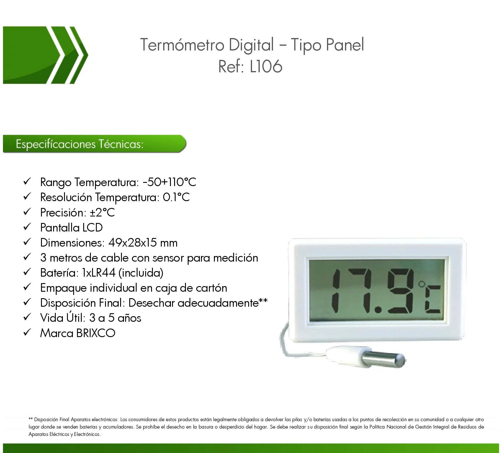 El Termómetro Digital de Panel de BRIXCO es una solución precisa y fácil de usar para monitorear temperaturas en una variedad de aplicaciones