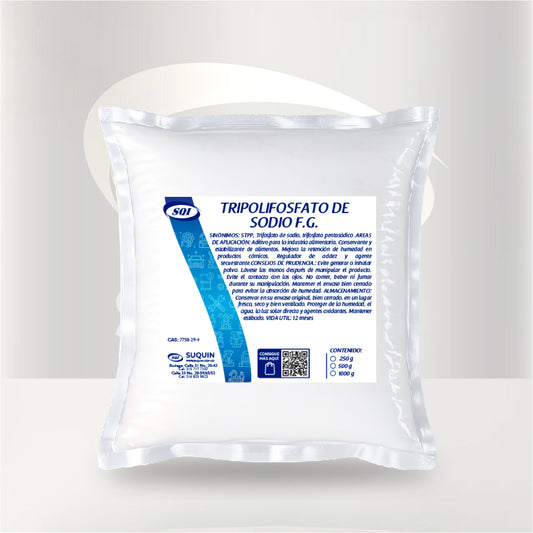 El Tripolifosfato de Sodio Food Grade es un aditivo alimentario ampliamente utilizado en la industria de alimentos procesados por su capacidad para mejorar la textura, retener la humedad y estabilizar mezclas. Es un polvo blanco, inodoro y soluble en agua, ideal para productos cárnicos, mariscos, productos lácteos y alimentos congelados