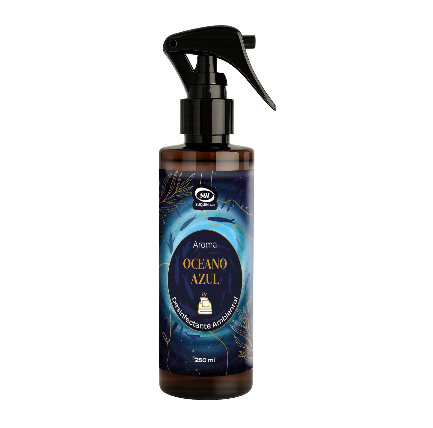 Ambientador desinfectante Suquin para el hogar, ideal para lencería, cortinas y toallas, aroma Océano Azul, Colombia.