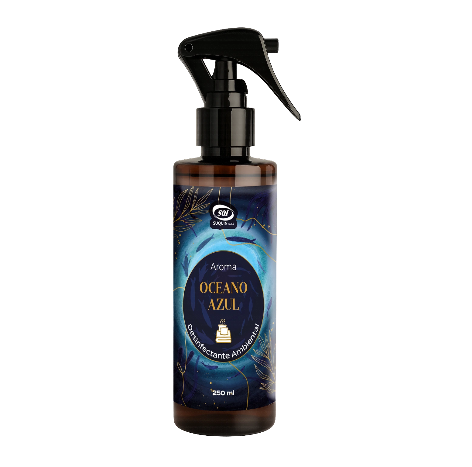 Ambientador desinfectante Suquin para el hogar, ideal para lencería, cortinas y toallas, aroma Océano Azul, Colombia.