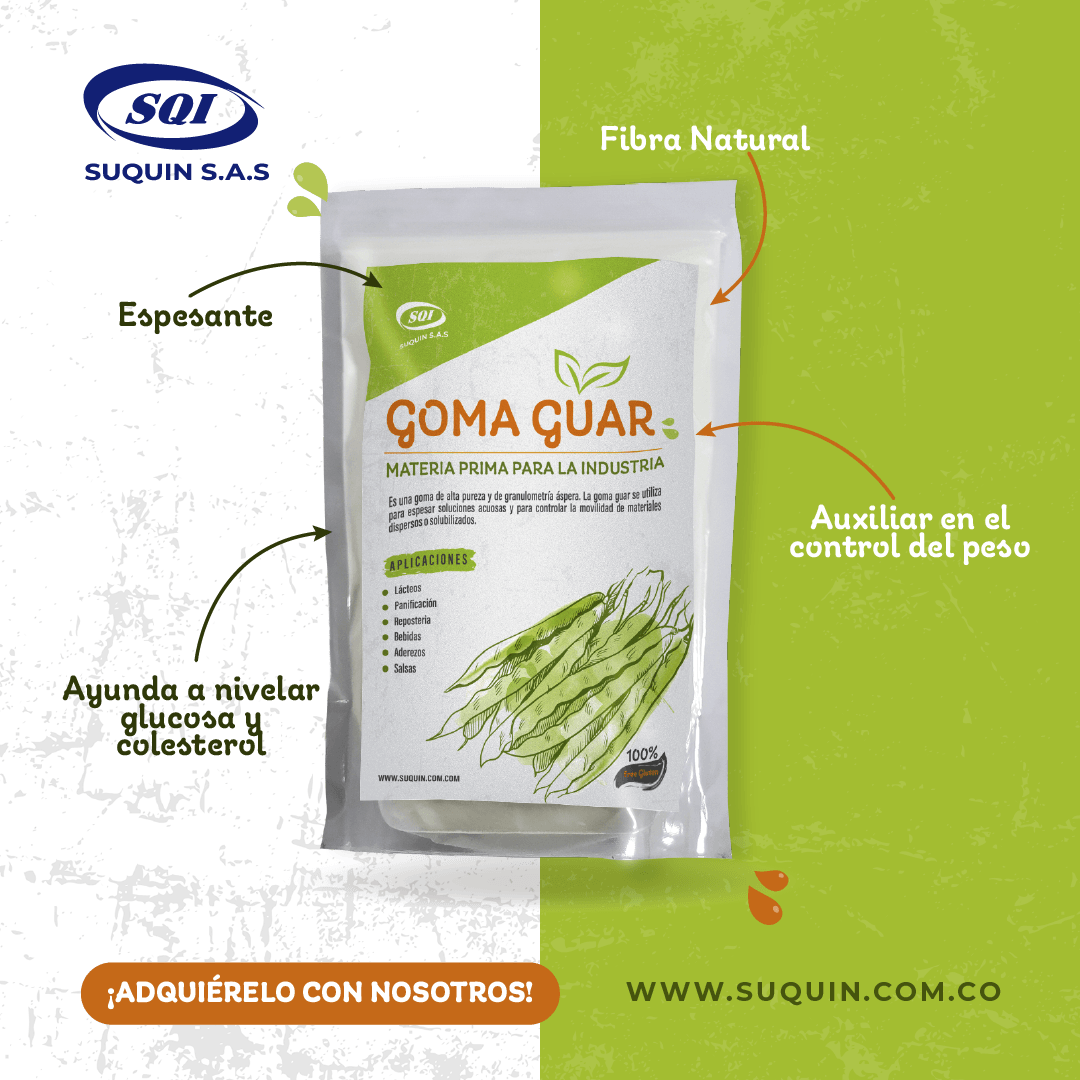 Goma guar en polvo, espesante y estabilizante natural para alimentos, cosméticos y productos industriales.