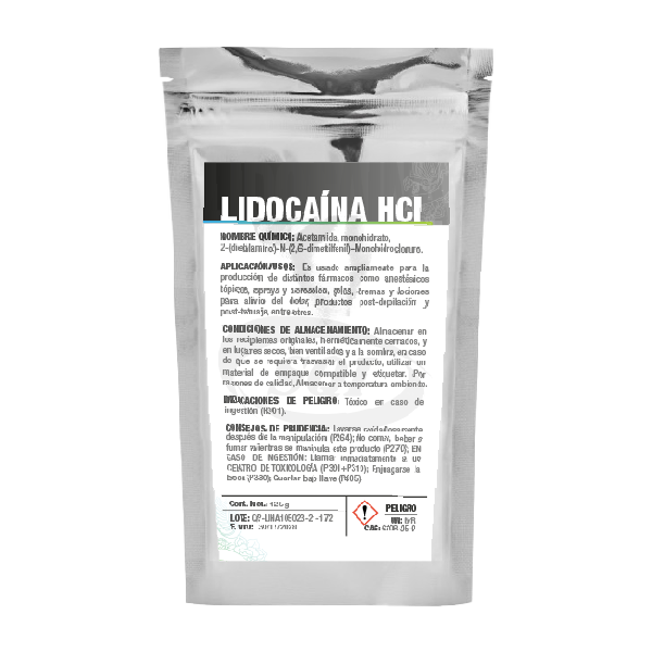 clorhidrato de lidocaina , materia prima usada en la industria farmaceutica