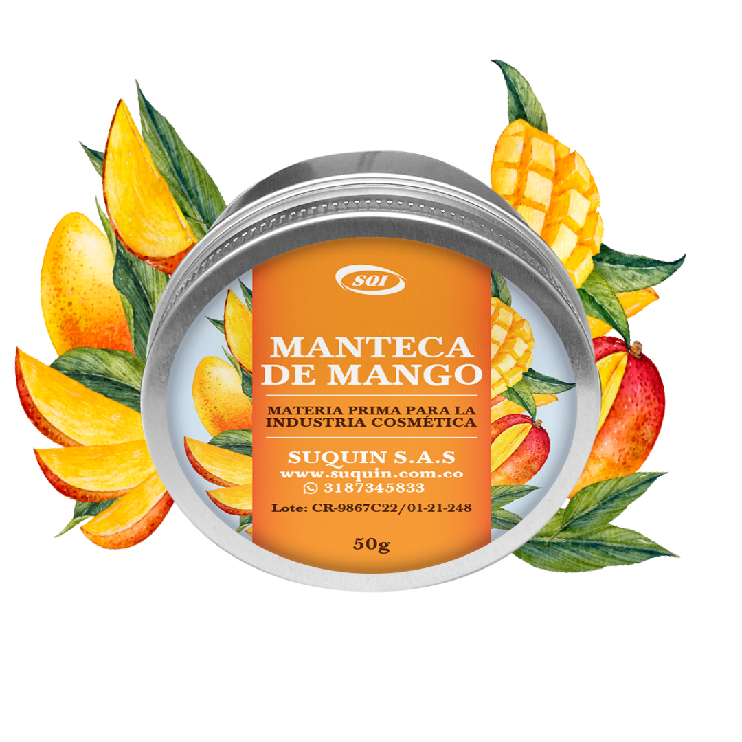 Manteca de mango materia prima cosmética CAS 90063-86-8 para cremas, jabones, bálsamos y productos para el cuidado de la piel y el cabello.