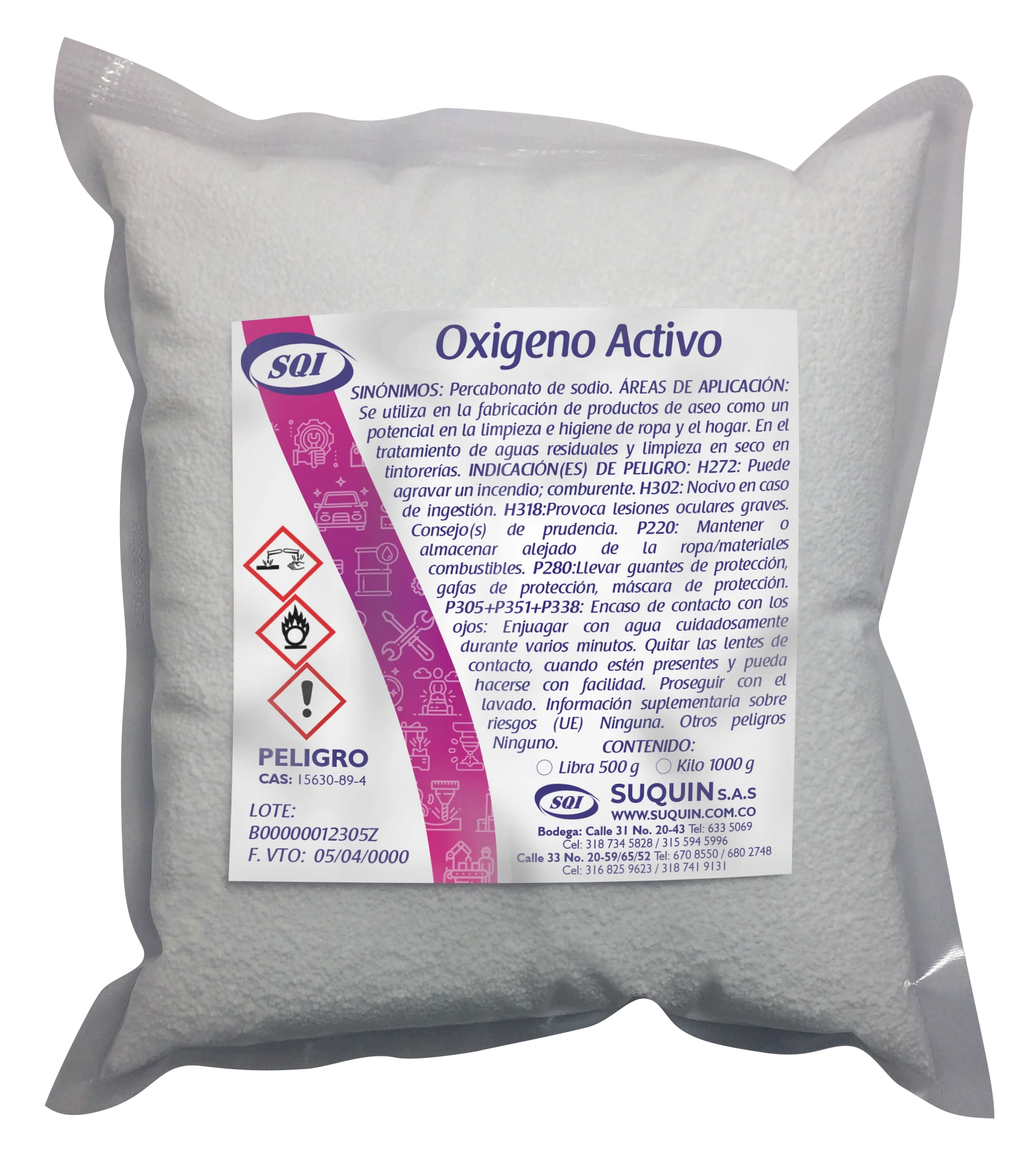 Percarbonato de sodio, también llamado oxígeno activo. Potente agente blanqueador, desinfectante y quitamanchas biodegradable.