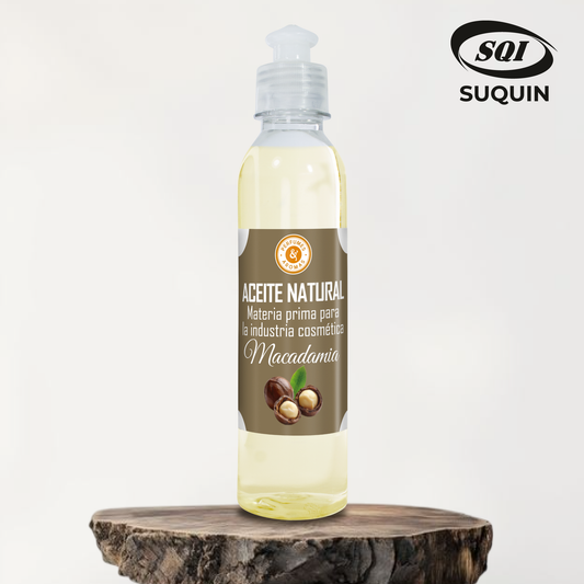 Aceite Natural de Macadamia, materia prima cosmética de origen vegetal para cremas, jabones, lociones y productos para el cuidado de la piel y el cabello.
