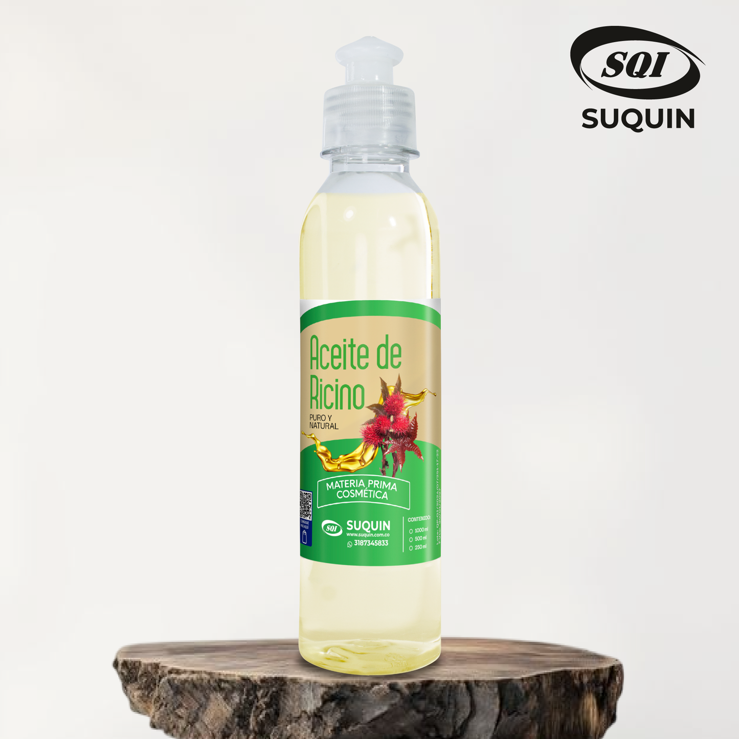 Aceite Natural de Ricino, materia prima cosmética de origen vegetal para cremas, jabones, lociones y productos para el cuidado del cabello y la piel.