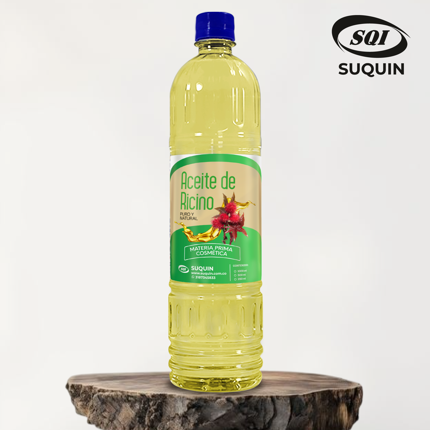 Aceite Natural de Ricino, materia prima cosmética de origen vegetal para cremas, jabones, lociones y productos para el cuidado del cabello y la piel.
