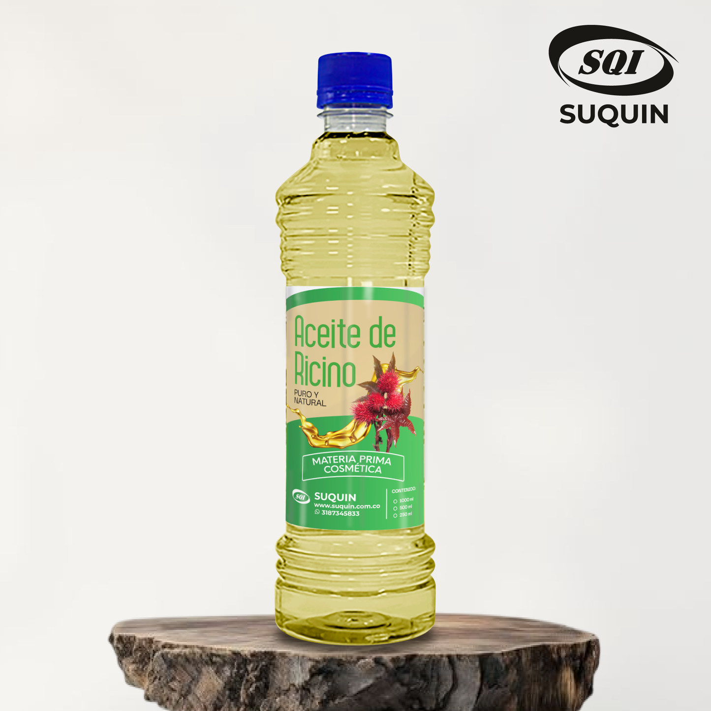 Aceite Natural de Ricino, materia prima cosmética de origen vegetal para cremas, jabones, lociones y productos para el cuidado del cabello y la piel.
