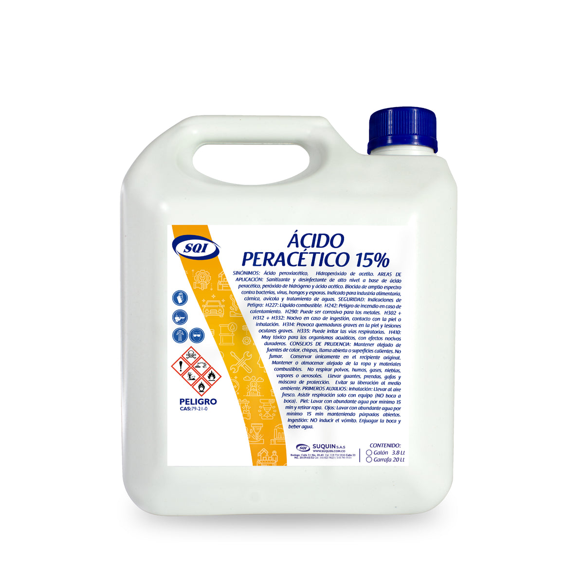 Este producto se destaca por su potente acción antimicrobiana contra bacterias, virus, hongos y esporas, lo que lo hace ideal para aplicaciones en la industria alimentaria, farmacéutica, agrícola y tratamiento de aguas.