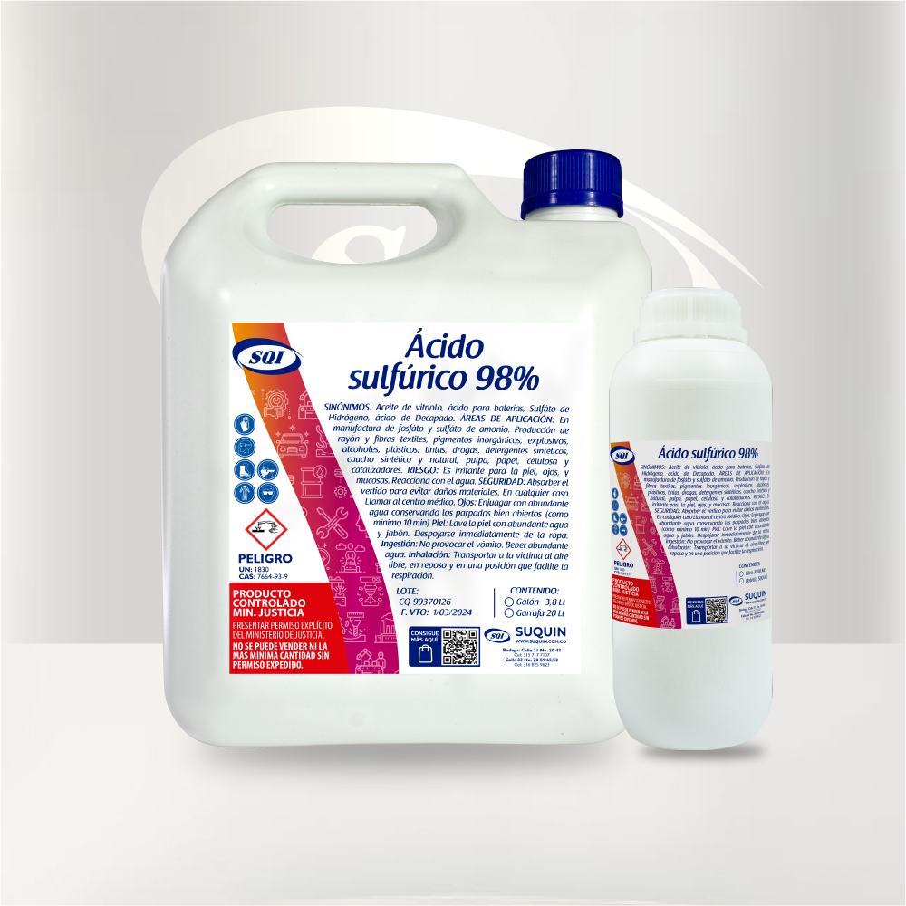 Ácido Sulfúrico de alta pureza para aplicaciones industriales, tratamiento de aguas, laboratorios y procesos químicos.
