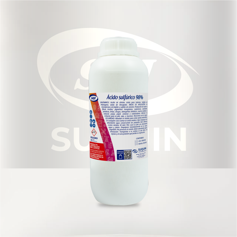 Ácido Sulfúrico de alta pureza para aplicaciones industriales, tratamiento de aguas, laboratorios y procesos químicos.
