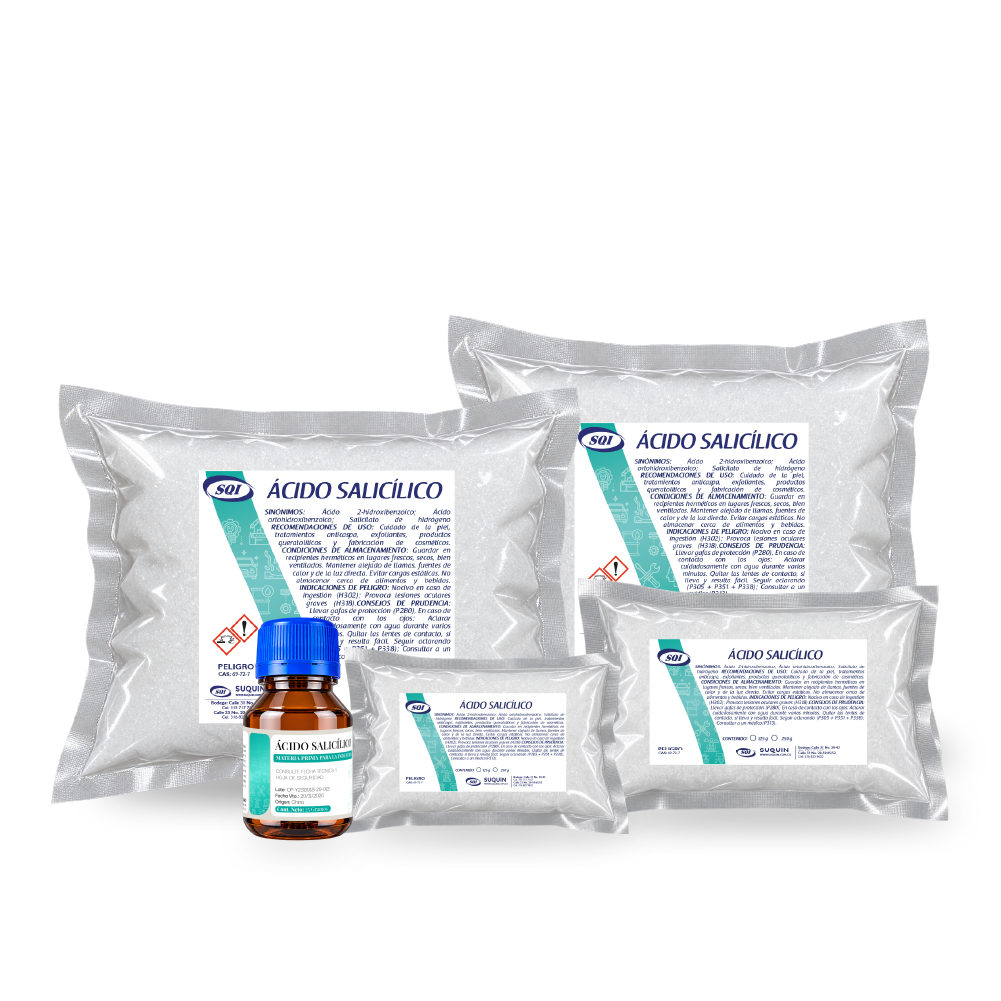 El ácido salicílico al 99% es un beta-hidroxiácido (BHA) de alta pureza, ampliamente utilizado en la industria cosmética y farmacéutica por su potente acción exfoliante, queratolítica y antimicrobiana. Es ideal para tratar pieles con acné, puntos negros, exceso de grasa y poros obstruidos, ya que penetra profundamente en los poros, eliminando impurezas y células muertas.