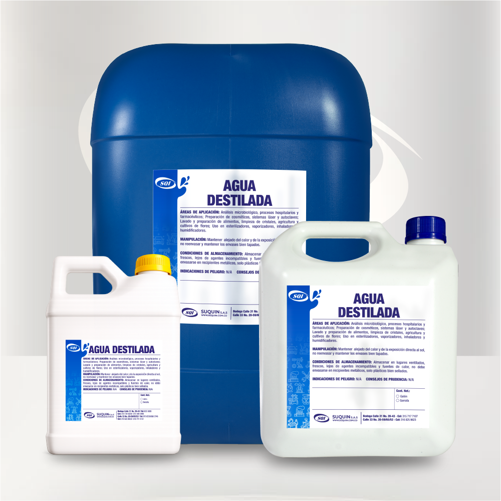 Agua Destilada de alta pureza para laboratorios, industria cosmética, farmacéutica, baterías y procesos industriales.
