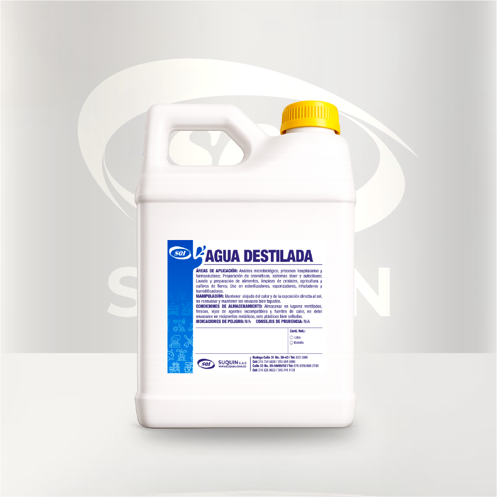 Agua Destilada de alta pureza para laboratorios, industria cosmética, farmacéutica, baterías y procesos industriales.
