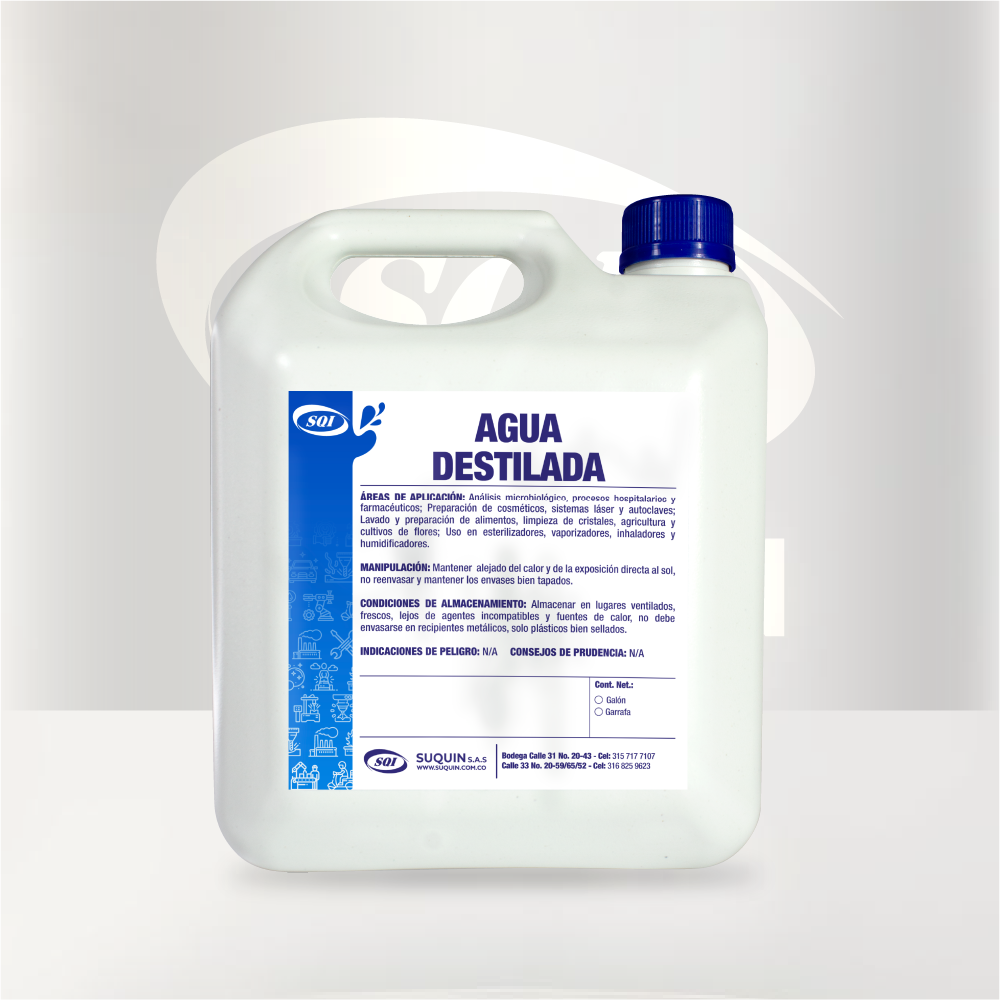 Agua Destilada de alta pureza para laboratorios, industria cosmética, farmacéutica, baterías y procesos industriales.