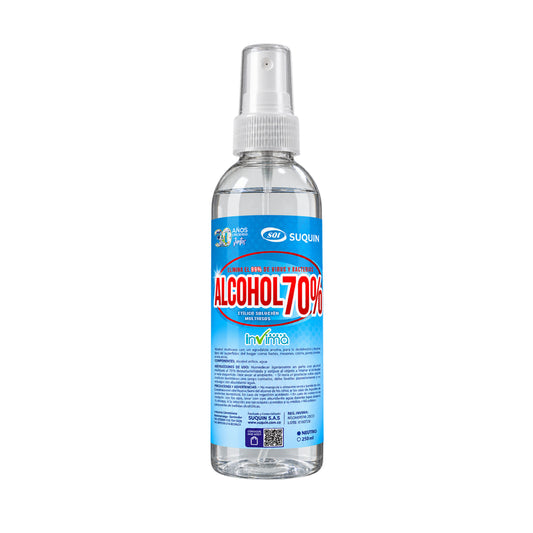 El alcohol etílico al 70% es una solución, reconocida por su alta eficacia en la desinfección de superficies, utensilios y piel. Su concentración permite una penetración óptima en las membranas celulares de bacterias, virus y hongos, garantizando una acción desinfectante rápida y efectiva.