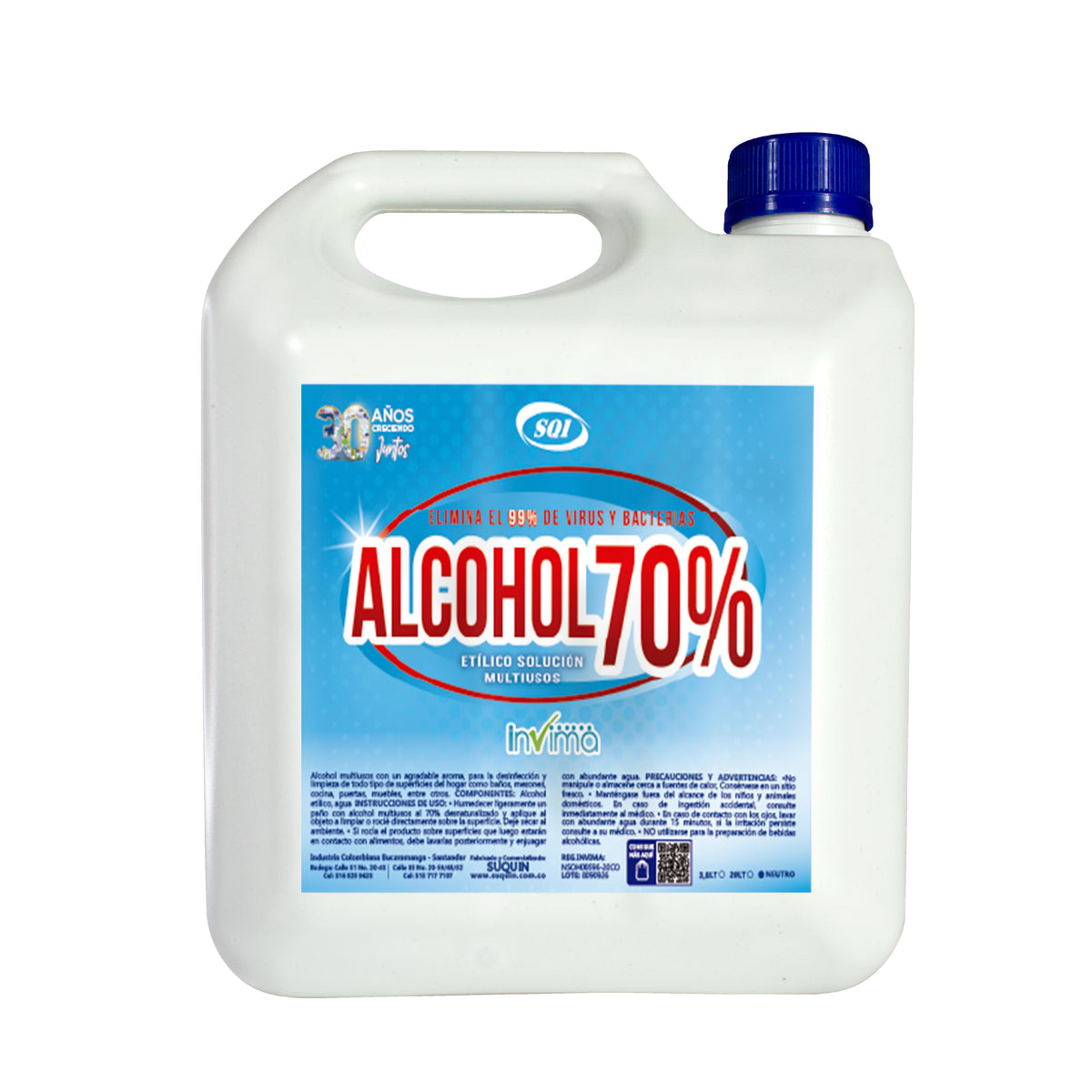 El alcohol etílico al 70% es una solución, reconocida por su alta eficacia en la desinfección de superficies, utensilios y piel. Su concentración permite una penetración óptima en las membranas celulares de bacterias, virus y hongos, garantizando una acción desinfectante rápida y efectiva.