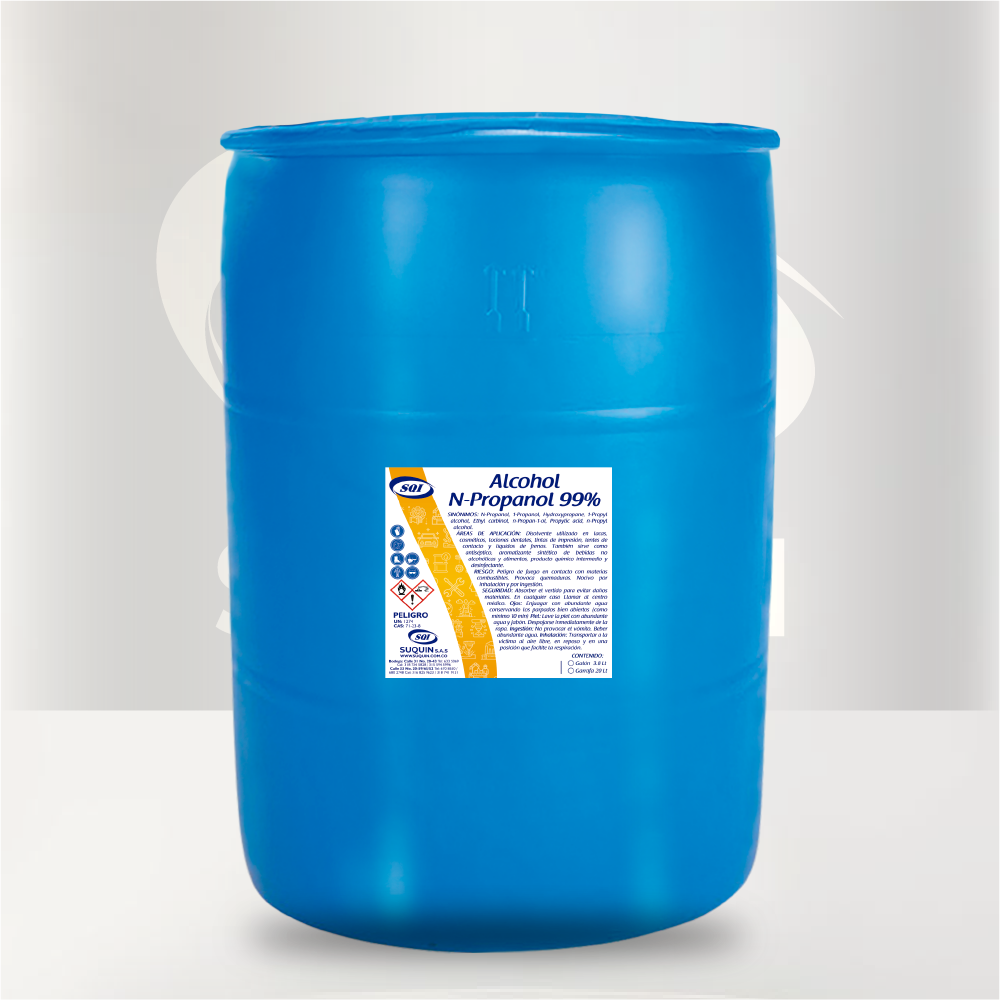 Alcohol n-Propanol de alta pureza, ideal como solvente y materia prima para aplicaciones industriales, químicas y de laboratorio.