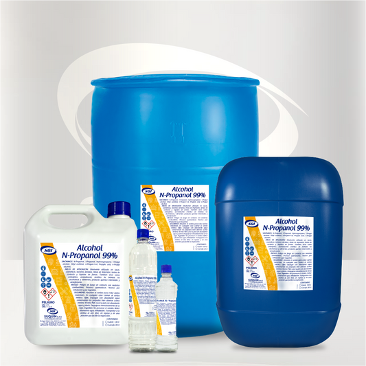 Alcohol n-Propanol de alta pureza, ideal como solvente y materia prima para aplicaciones industriales, químicas y de laboratorio.