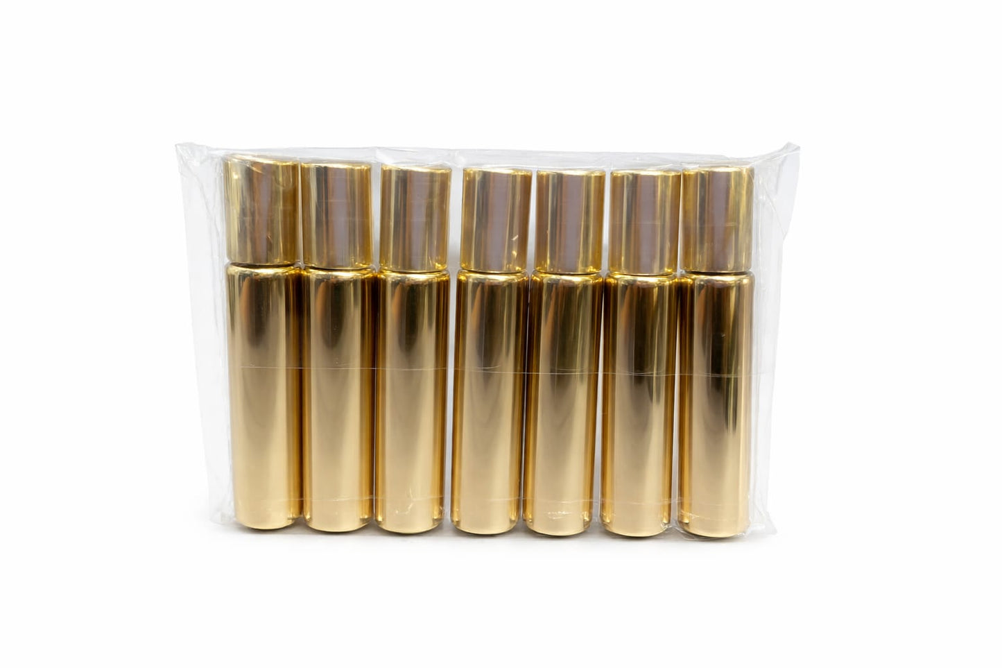 Rollon dorado de 10 ml, paquete por 8 unidades, ideal para perfumes, aceites esenciales, sérums y productos cosméticos.
