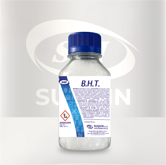 BHT USP de alta pureza, antioxidante utilizado como materia prima para aplicaciones alimentarias, cosméticas, farmacéuticas e industriales.
