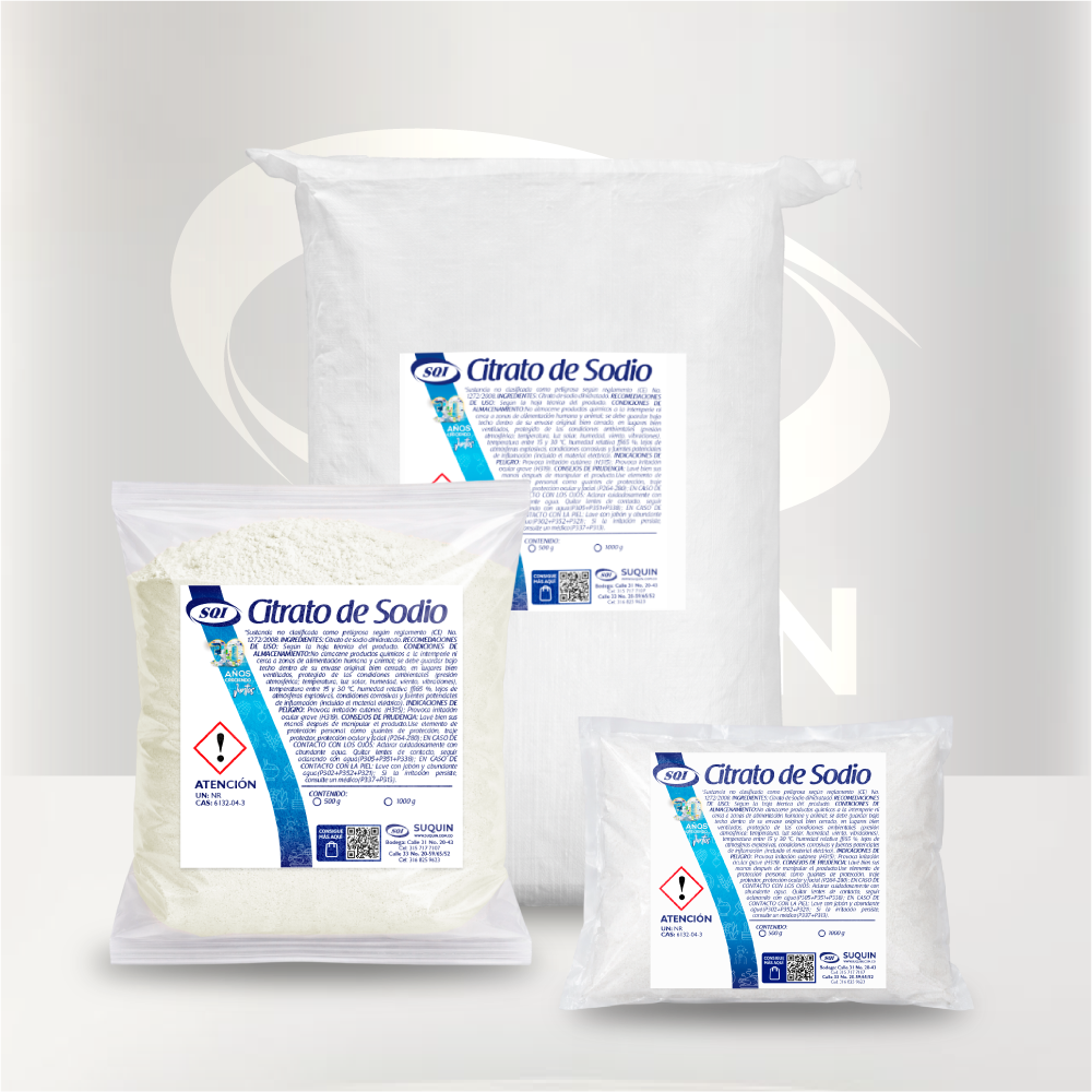 Citrato de Sodio utilizado como regulador de acidez, estabilizante y aditivo para la industria alimentaria e industrial.
