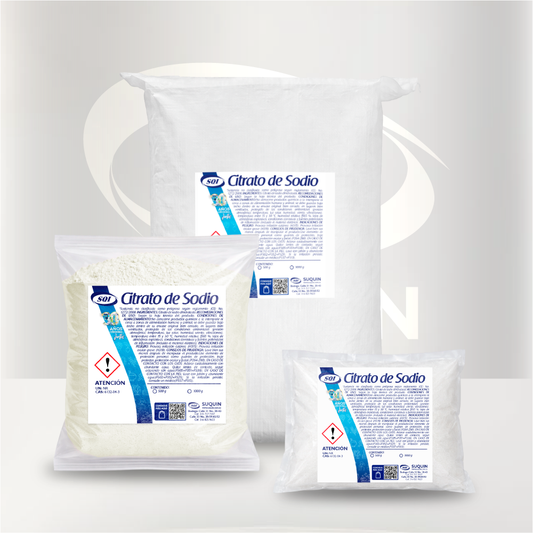 Citrato de Sodio utilizado como regulador de acidez, estabilizante y aditivo para la industria alimentaria e industrial.

