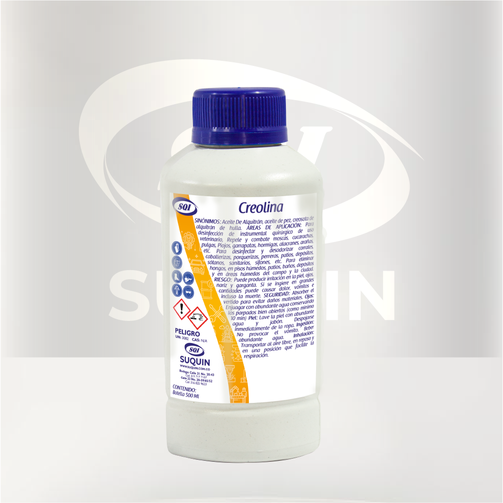 Creolina desinfectante para la limpieza e higiene de instalaciones, superficies y áreas de uso industrial y pecuario.
