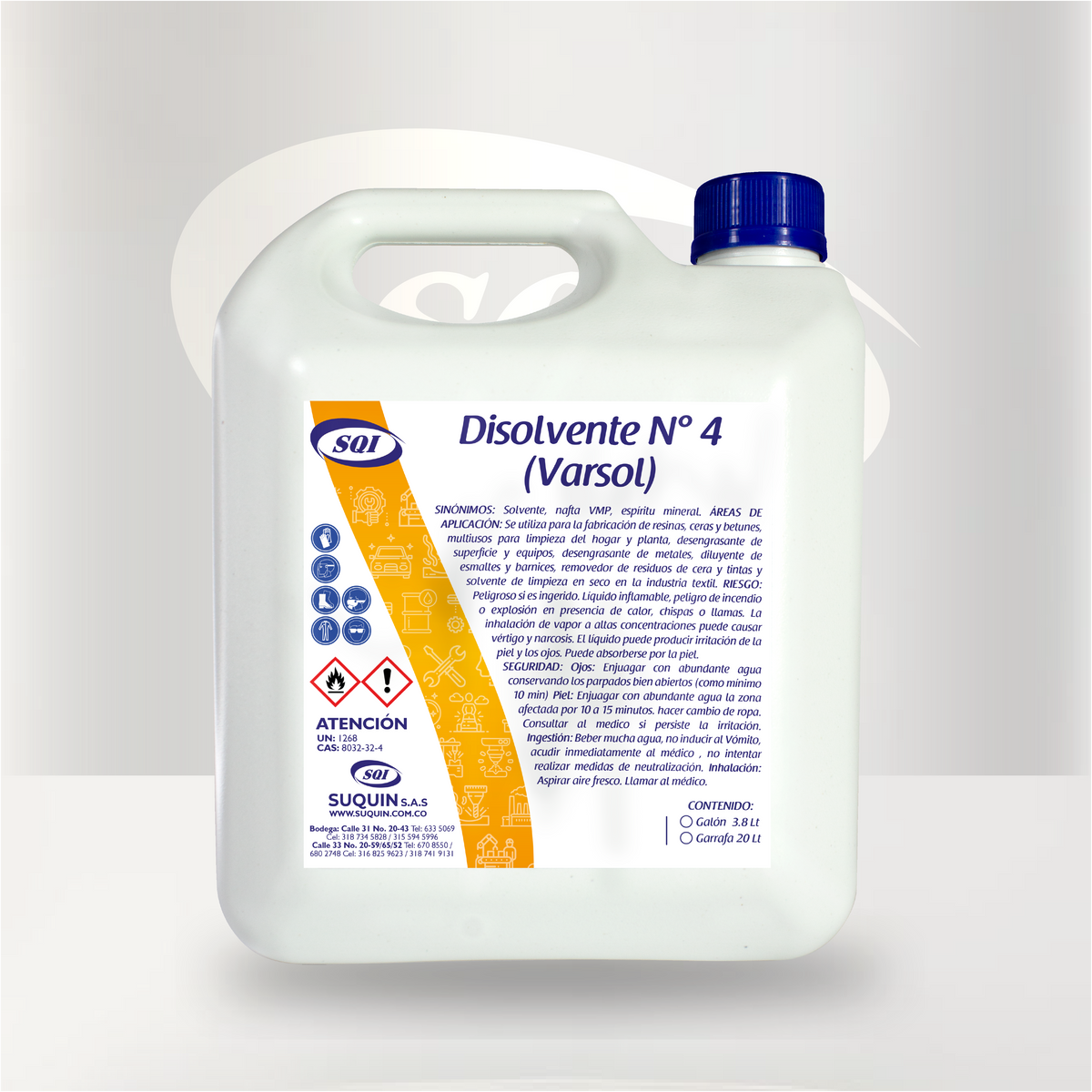 Varsol Disolvente No. 4, solvente industrial para dilución de pinturas, limpieza, desengrase y diversas aplicaciones químicas.
