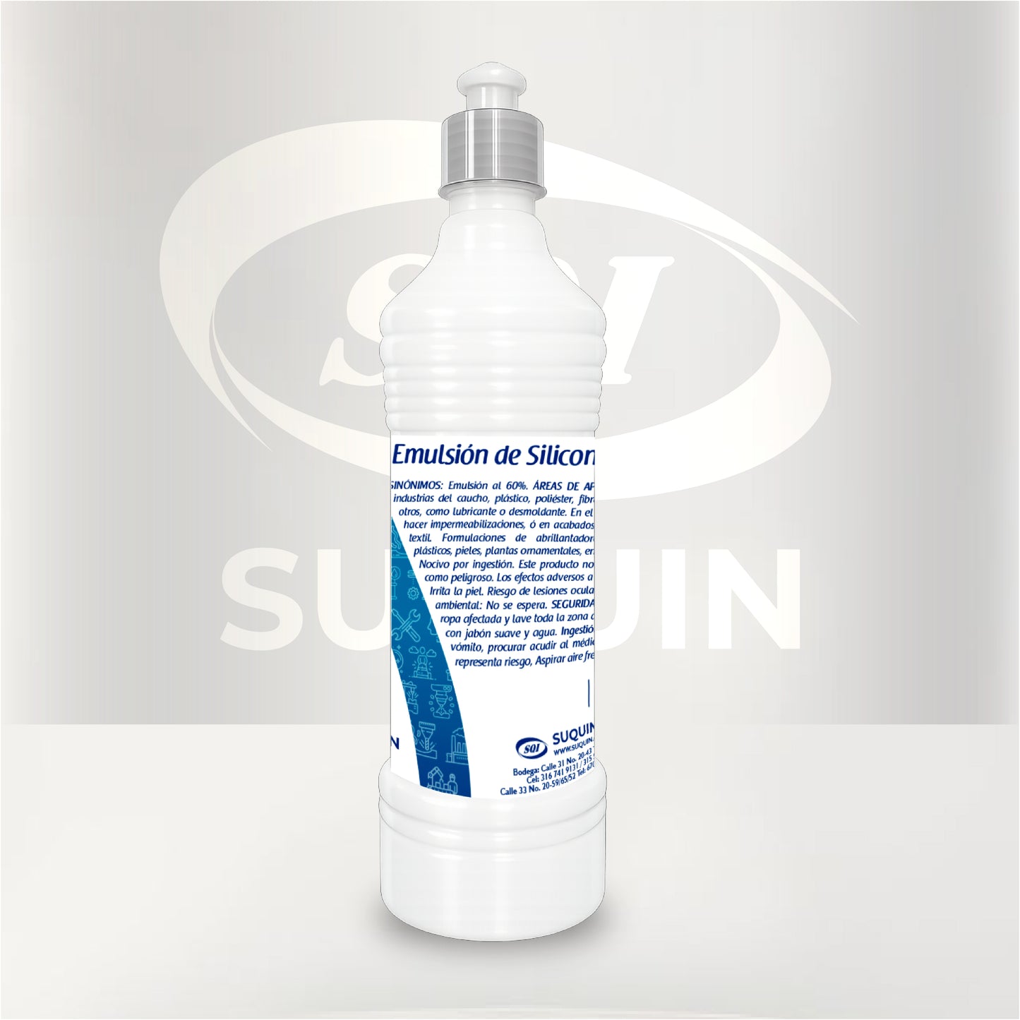 Emulsión de Silicona 60%, materia prima para formulaciones industriales con propiedades lubricantes, protectoras y abrillantadoras.
