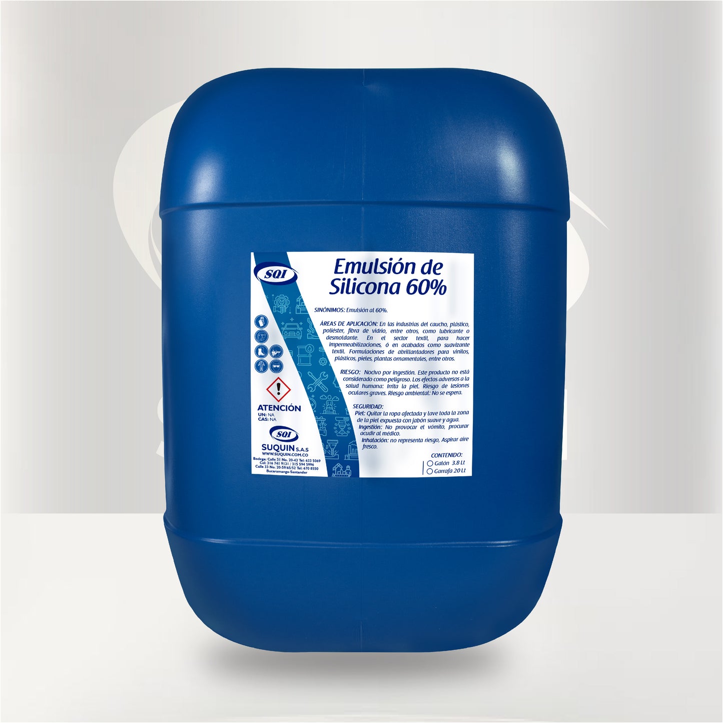 Emulsión de Silicona 60%, materia prima para formulaciones industriales con propiedades lubricantes, protectoras y abrillantadoras.
