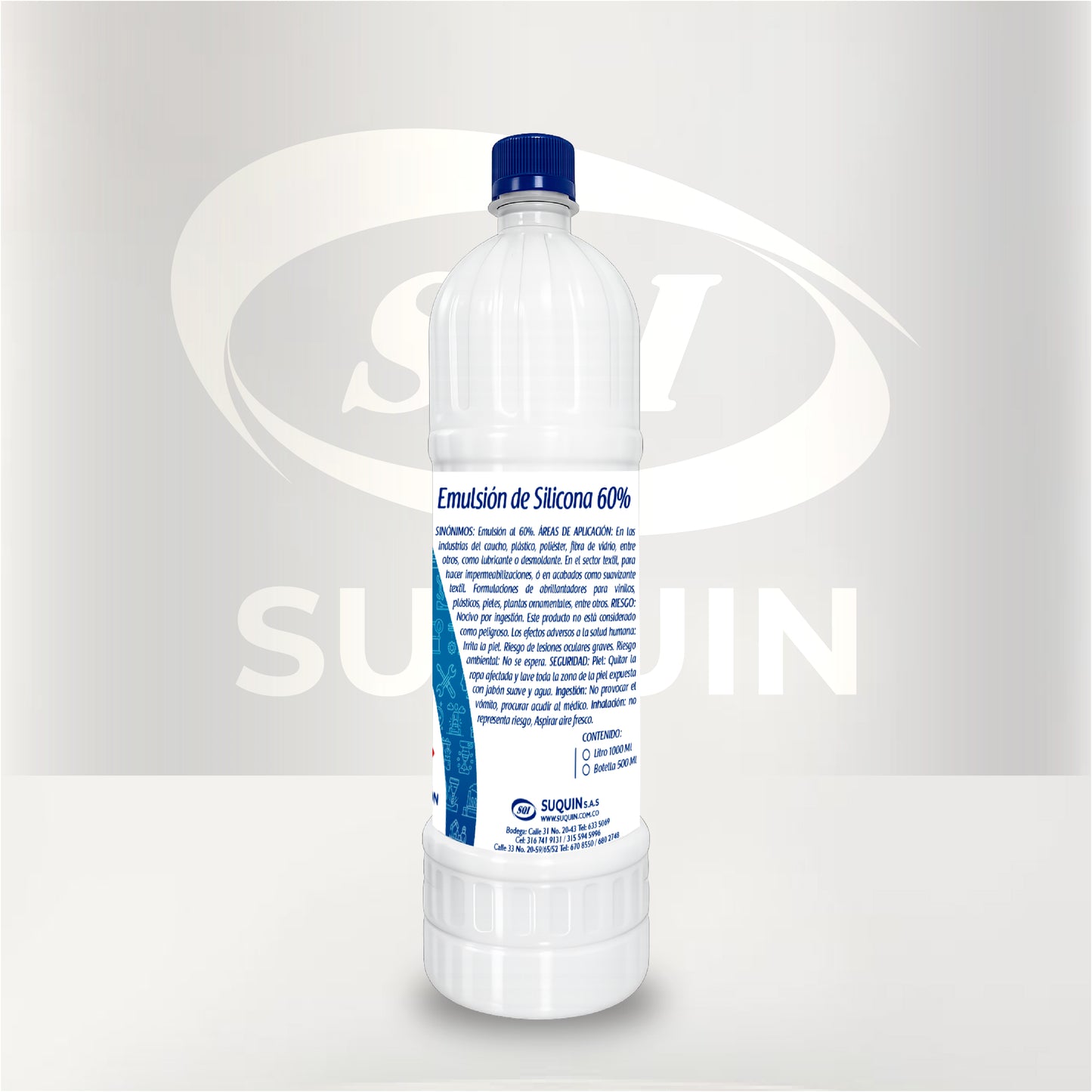 Emulsión de Silicona 60%, materia prima para formulaciones industriales con propiedades lubricantes, protectoras y abrillantadoras.
