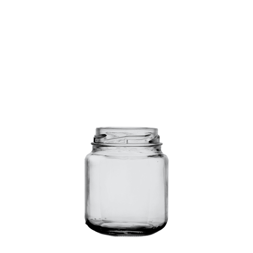 Envase FLT tipo compota con capacidad de 130 cc y tapa, adecuado para el envasado, almacenamiento y presentación de productos compatibles.