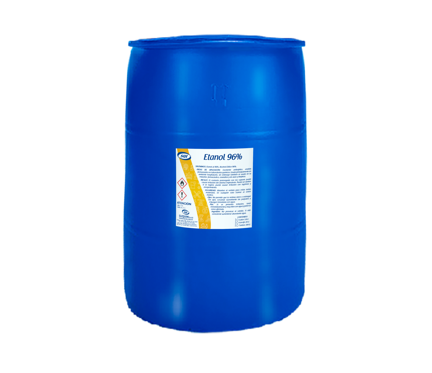 **Etanol Alcohol Industrial 96% CAS 64-17-5, solvente y materia prima para aplicaciones industriales y formulaciones químicas.**
