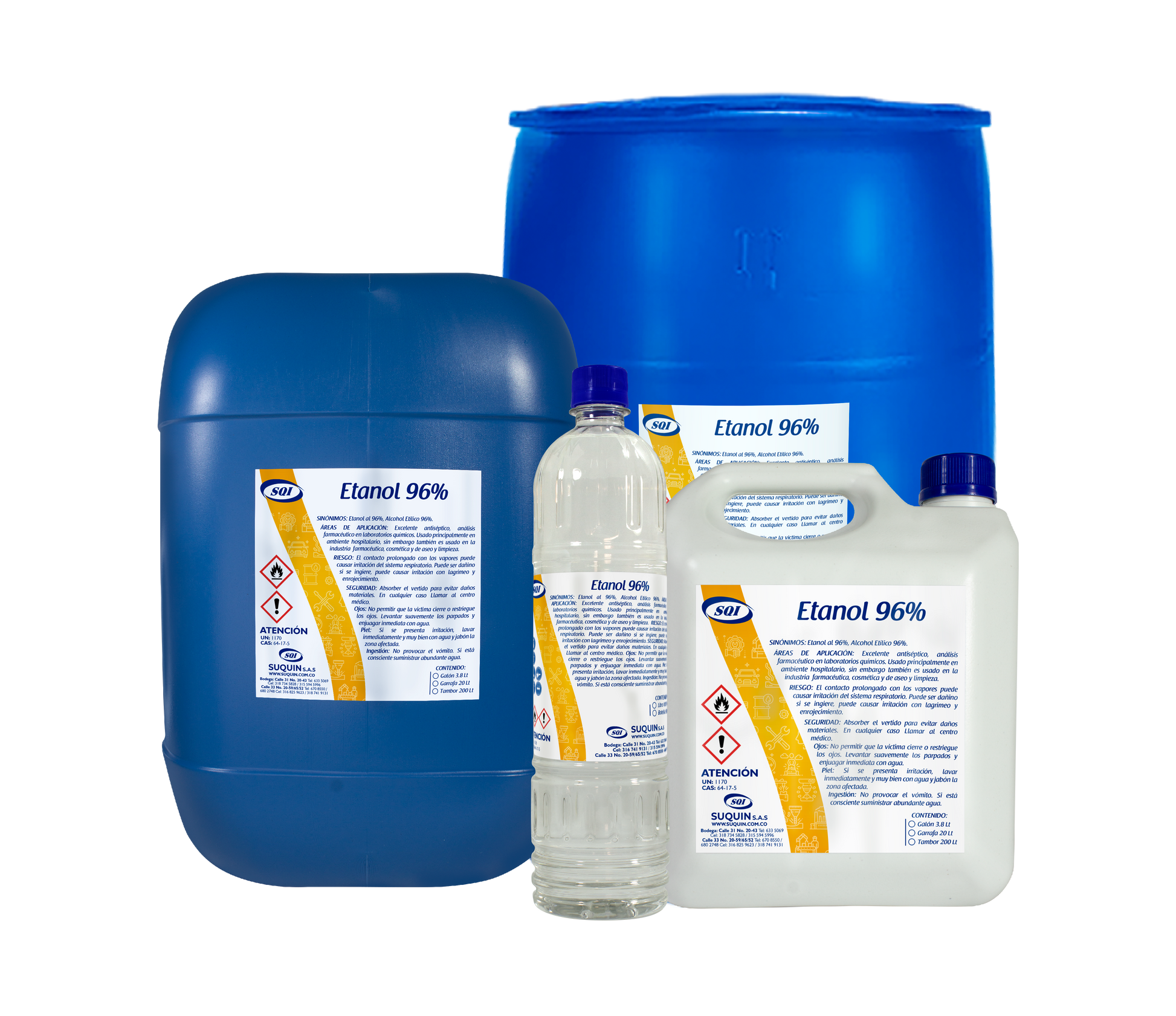 **Etanol Alcohol Industrial 96% CAS 64-17-5, solvente y materia prima para aplicaciones industriales y formulaciones químicas.**
