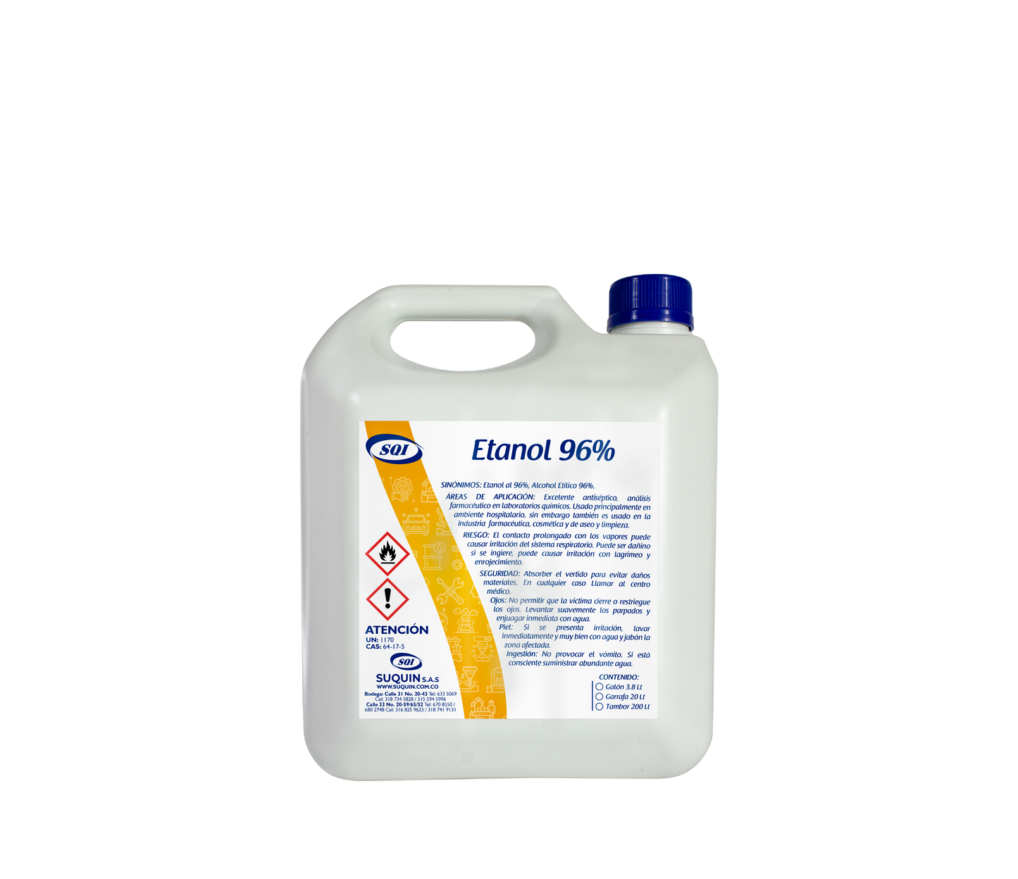 **Etanol Alcohol Industrial 96% CAS 64-17-5, solvente y materia prima para aplicaciones industriales y formulaciones químicas.**
