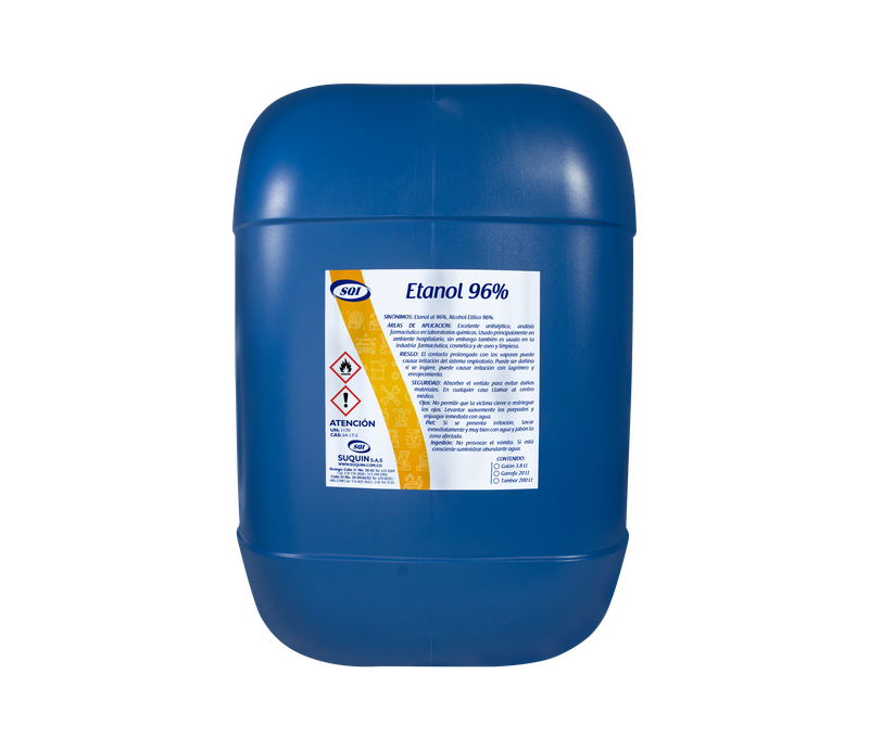 **Etanol Alcohol Industrial 96% CAS 64-17-5, solvente y materia prima para aplicaciones industriales y formulaciones químicas.**
