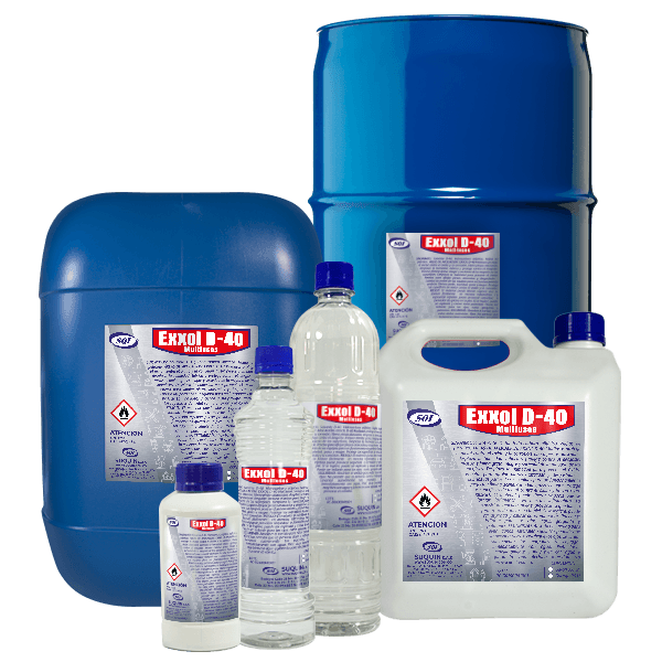 Exxol D-40 solvente hidrocarburo alifático para aplicaciones industriales, formulaciones, limpieza y recubrimientos.
