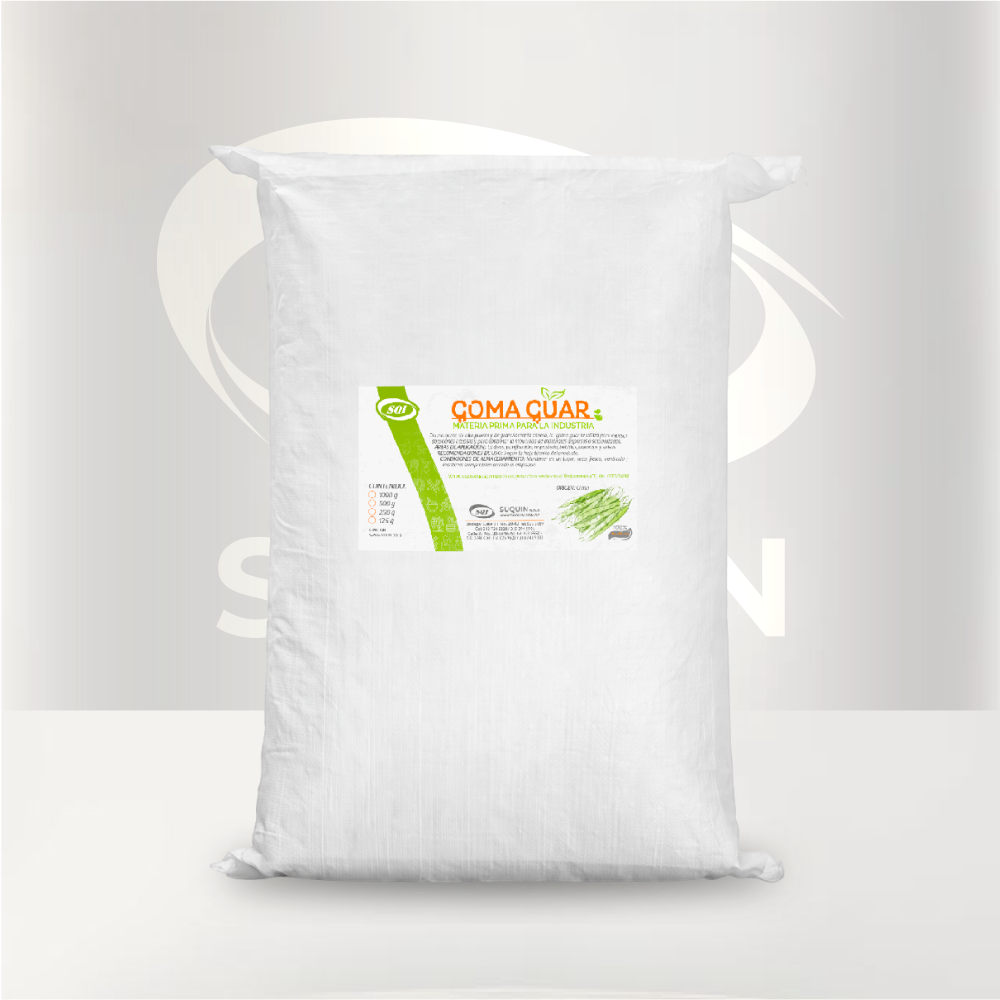 Goma Guar CAS 9000-30-0, espesante y estabilizante de origen vegetal para aplicaciones alimentarias, cosméticas e industriales.

