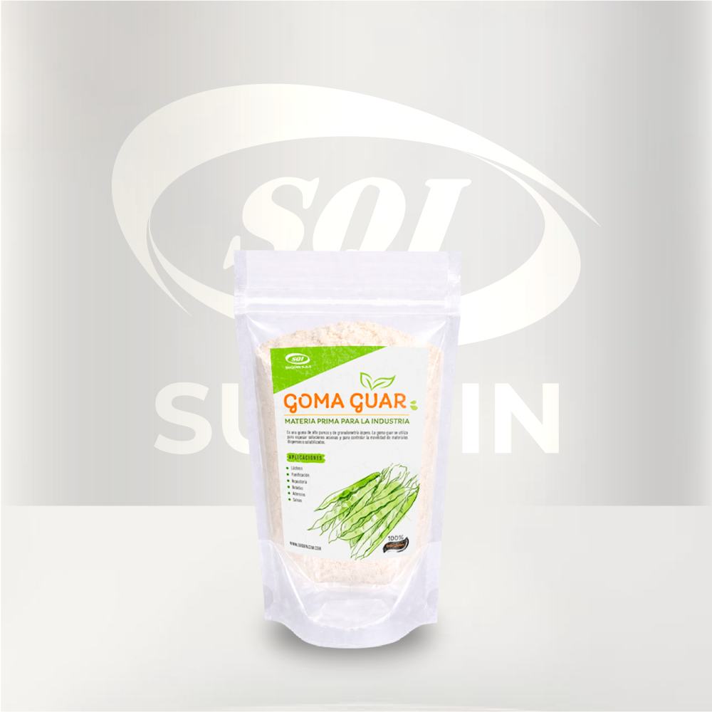 Goma Guar CAS 9000-30-0, espesante y estabilizante de origen vegetal para aplicaciones alimentarias, cosméticas e industriales.
